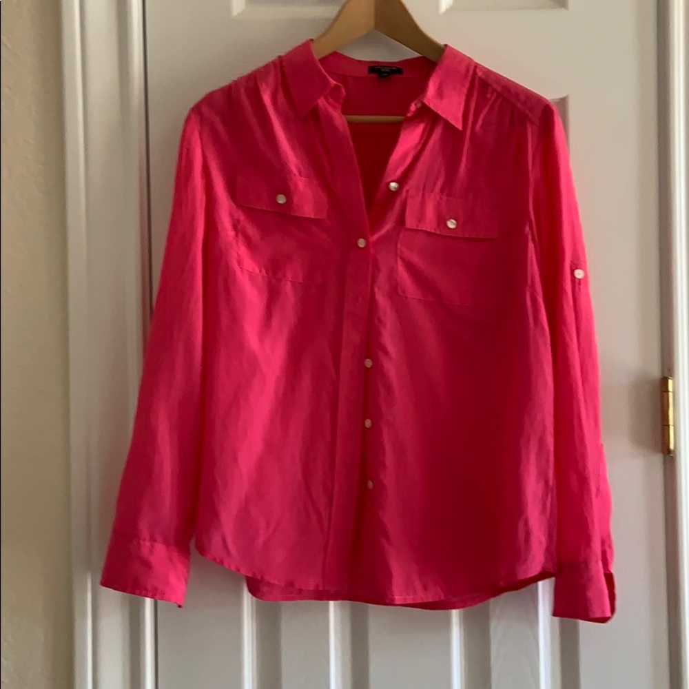 Petite Size 8 Ann Taylor Hot Pink button down